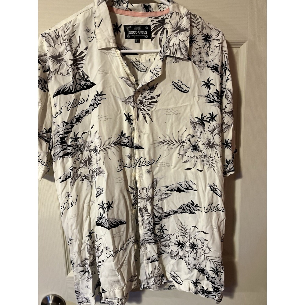 Drill Clothing Co Good Vibes Button Up Hawaiian Shirt Men's Size L